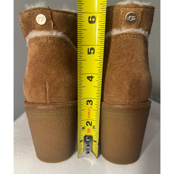UGG Kasen Ankle Boots Womens 6.5 Tan Suede Leather Shearling Lined 3" Block Heel - Picture 7 of 10